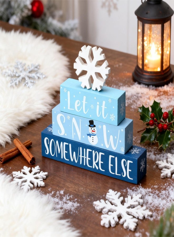 NEWLIGHTURE Christmas Table Decorations 4 Pcs Wooden Snowflake Decor Let It Snow Sign Set for Farmhouse Winter Christmas Tiered Tray Mantel Decor - Image 2